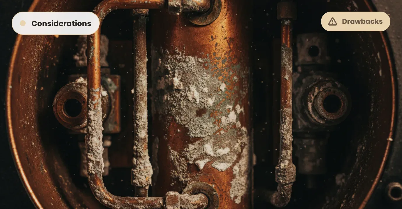 Copper boiler with scale buildup